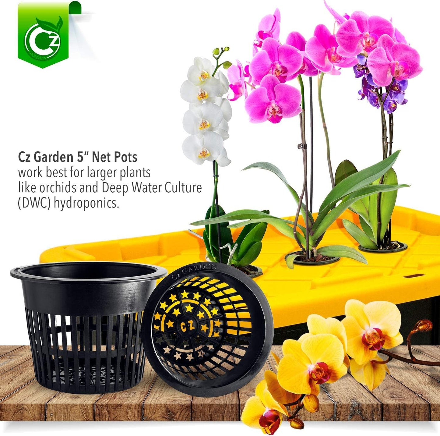5 inch Net Pots Heavy Duty Round Cups Wide Rim Design - Orchids • Aquaponics • Aquaculture • Hydroponics Slotted Mesh (Cz All Star 10 Black Pots)