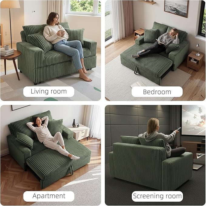 3 in 1 Convertible Sofa Bed,52.8" Pull Out Couch