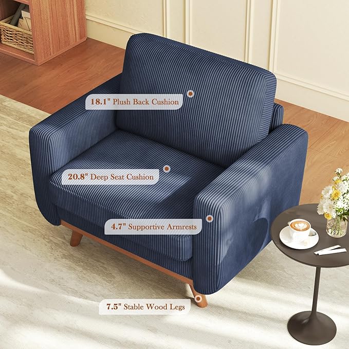Vesgantti 38.5" Accent Chair Dark Blue, Comfy Corduroy Single Sofa Seat