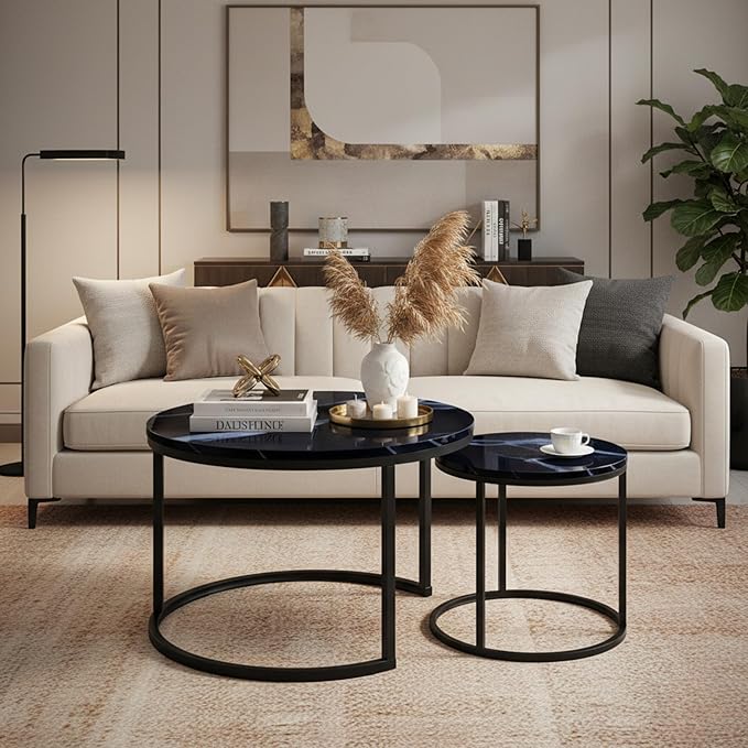 Homy Casa 23.6inch Round Coffee Table Set of 2, Modern Nesting Coffee Tables