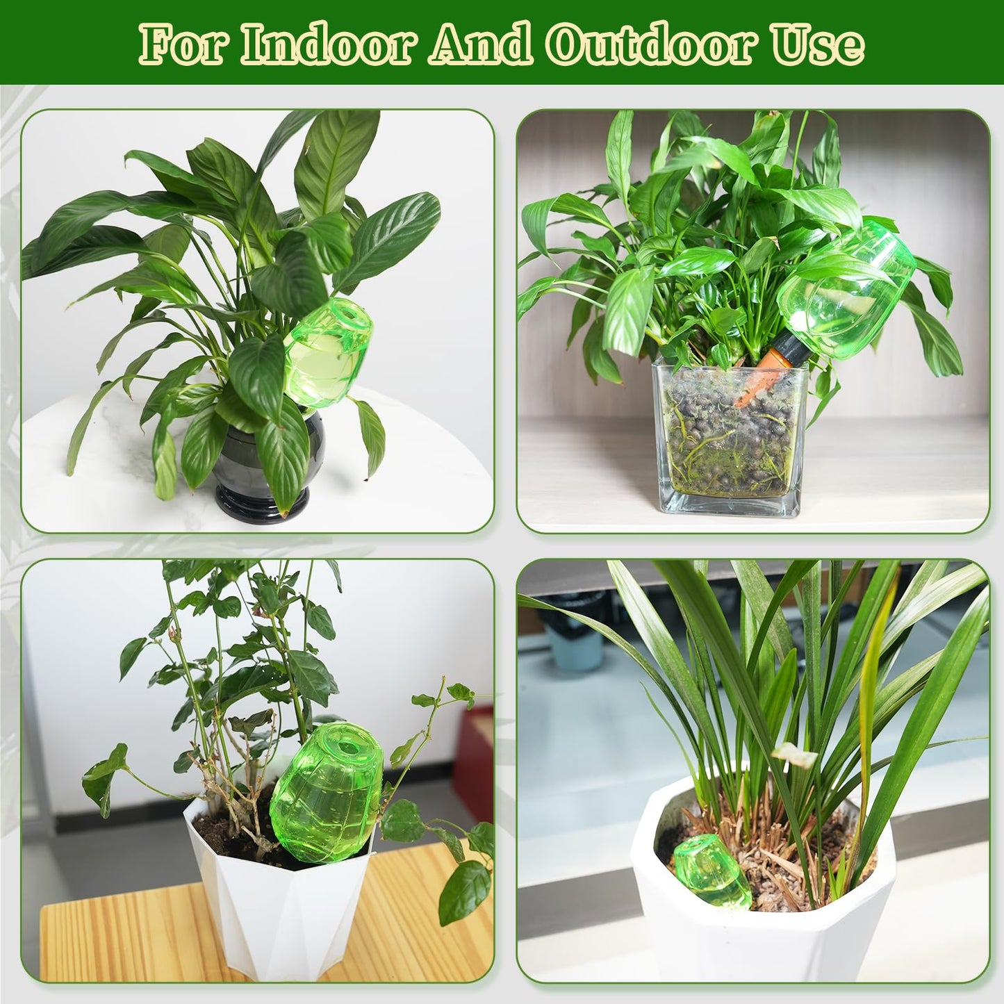 GEWOSI 6pcs Plant Self Watering Globes, Plastic Water Bulbs Top Fill, 12.3 oz Plant Watering Devices System Slow Release Terracotta, Water Spikes Stakes for Indoor (Green-6pack)