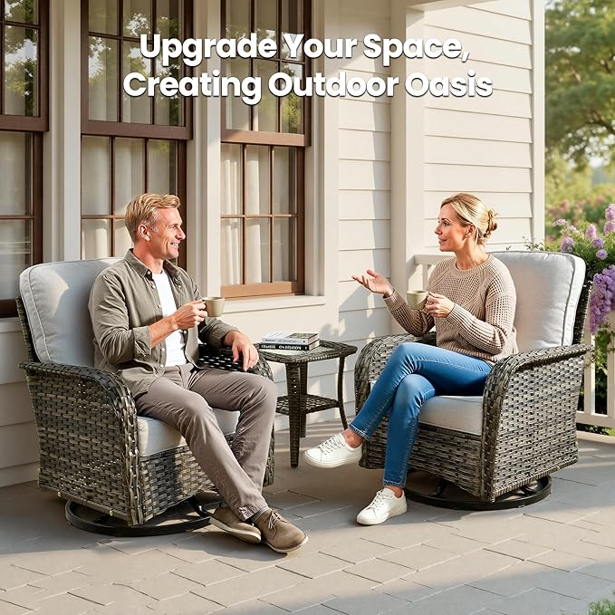 Weaxty Outdoor Swivel Rocker Patio Chairs, 3 Pieces Patio Furniture Set