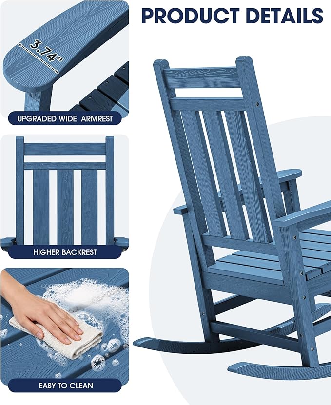 KINGYES Oversized Outdoor Rocking Chair Set of 4, All-Weather Patio Rocking