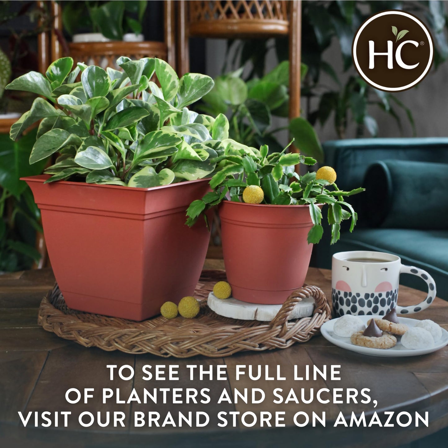 The HC Companies Eclipse Round Planter with Saucer - Outdoor & Indoor Plant Pot with Drainage Holes - Lightweight, UV-Resistant Plastic Pots for Plants, Flowers & Herbs (20" Warm Gray, Pack of 1)