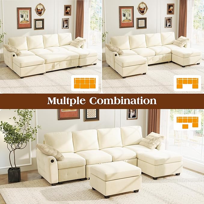 Ihanherry L-Shaped Sectional Sofa Bed, 6-Seater Convertible Pull Out Sleeper