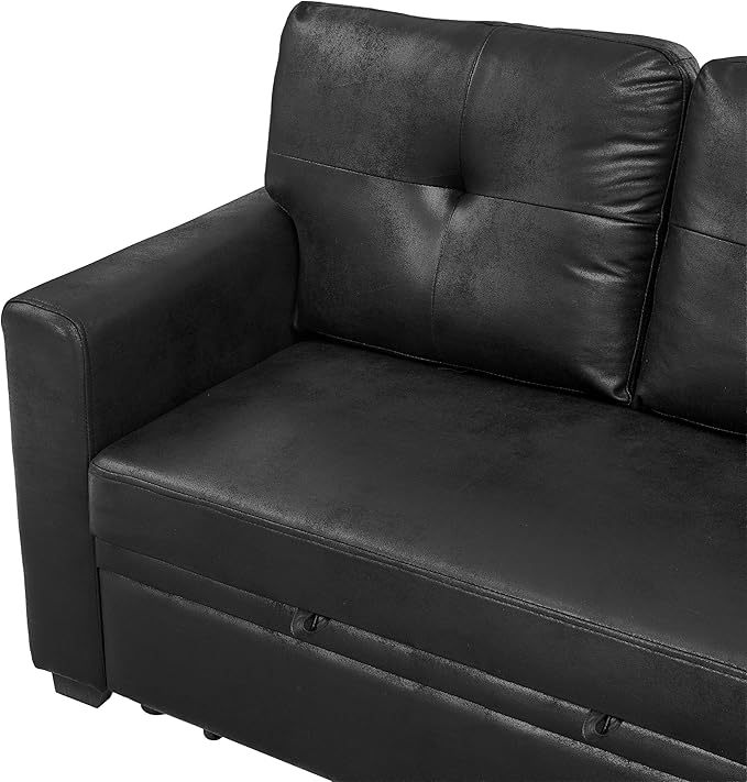 Eafurn Faux Leather Tufted Convertible Sleeper Sectional Sofa Bed, 3 Seater L