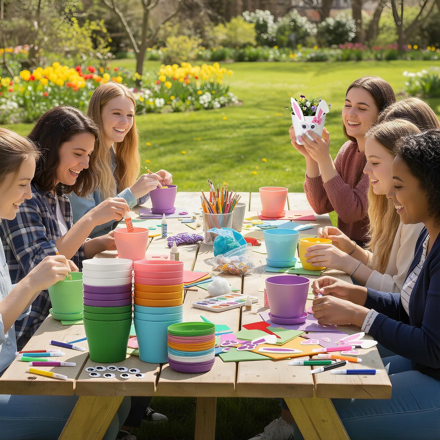 Ferrochef 24 Set Easter Bunny DIY Flower Pots Crafts Bulk Bunny Plant Cute Crafts Pot Graduation Party Favors Spring Decorative Garden Pots DIY Painting Kit Creative Art Project