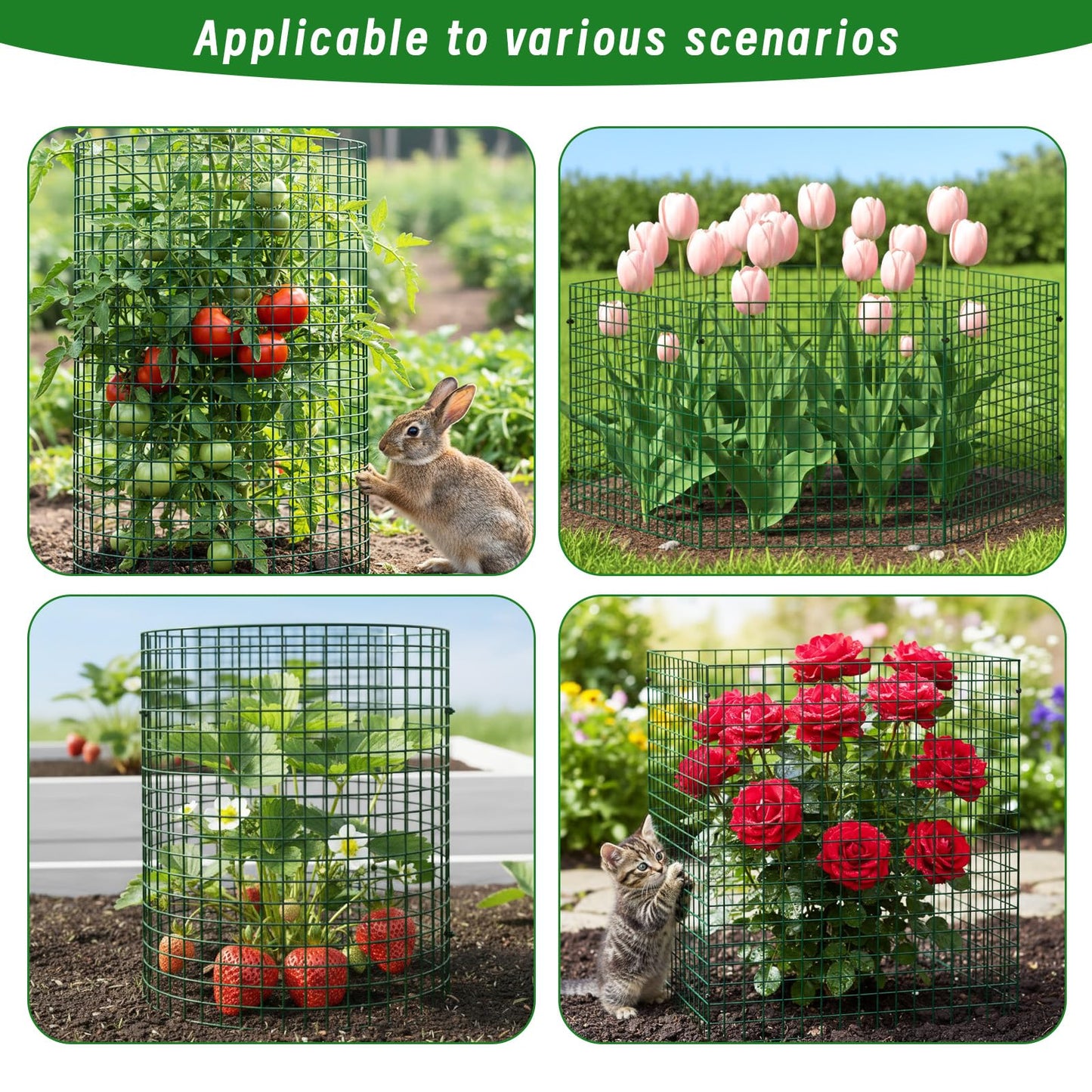 Plant Protectors from Animals - DIY Reusable Plant Cages for Outdoor Plants, Square Mesh Plant Covers Kits, 12"x12" Panels (6/18/30 Pcs) (6, Dark Green)