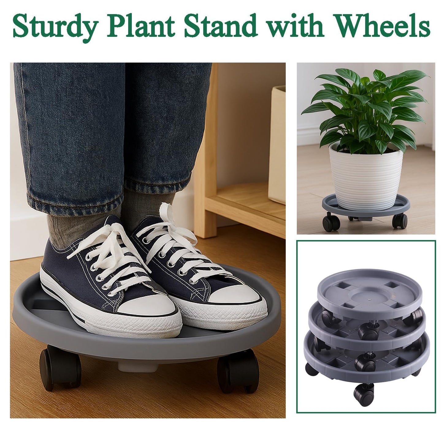Tulpeed Rolling Plant Stand with Wheels 5 Pack 13 Inch Plant Caddy with Wheels Heavy Duty Plant Dolly Roller Base with Wheels Round Flower Pot Rack Holder Planter Trolley Tray, Grey