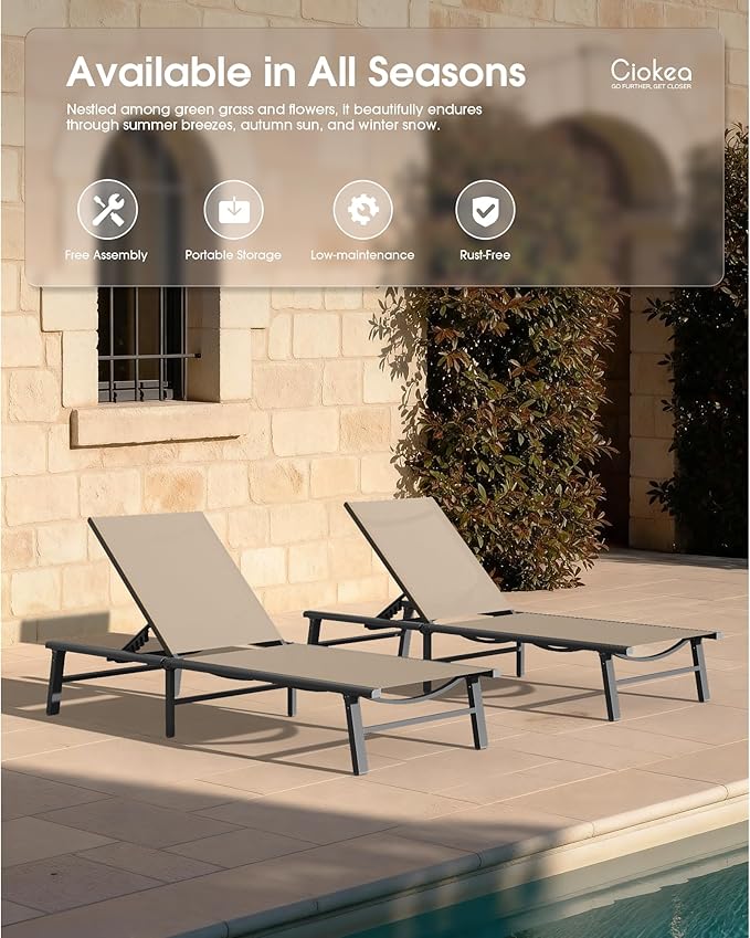 Ciokea Foldable Outdoor Lounge Chair, No Assembly Patio Chaise Lounge Outdoor