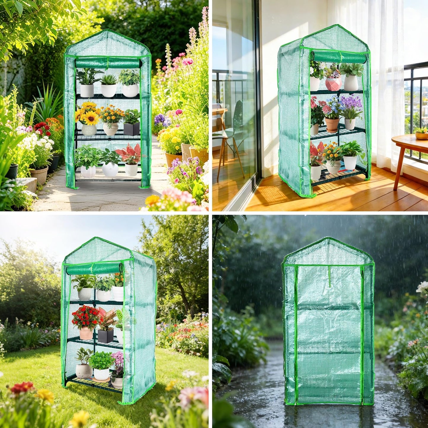 GreenGiggle 3 Tier Mini Indoor Greenhouse,27"x19"x49" Greenhouse for Indoors&greenhouses for Outdoors with PE Cover and Roll-Up Zipper Door