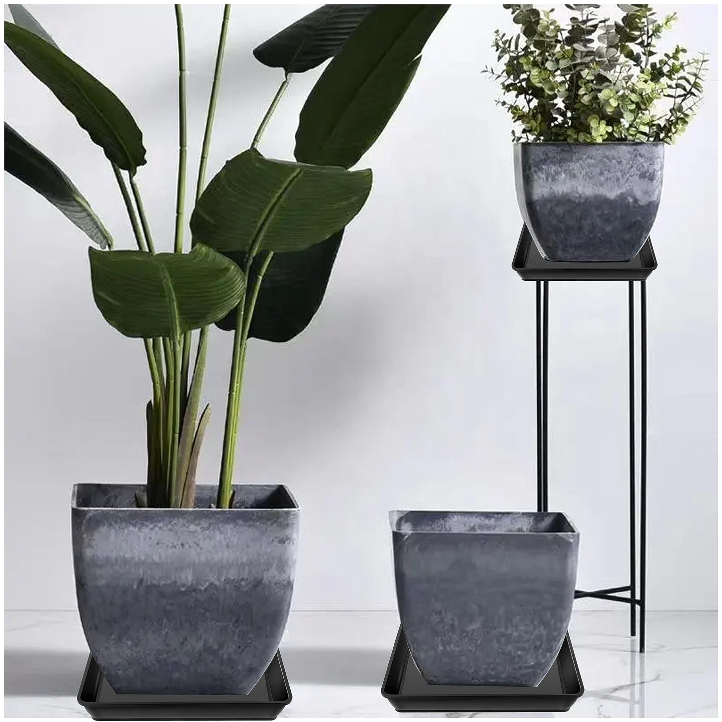 LWALRS Square Plant Saucer 10 Inch 5 Pack, Plastic Plant Water Dray Tray Plants, Pot Saucers for Plants Square Planters for Indoors and Outdoors Plants, Garden Saucer for Plant Pots.