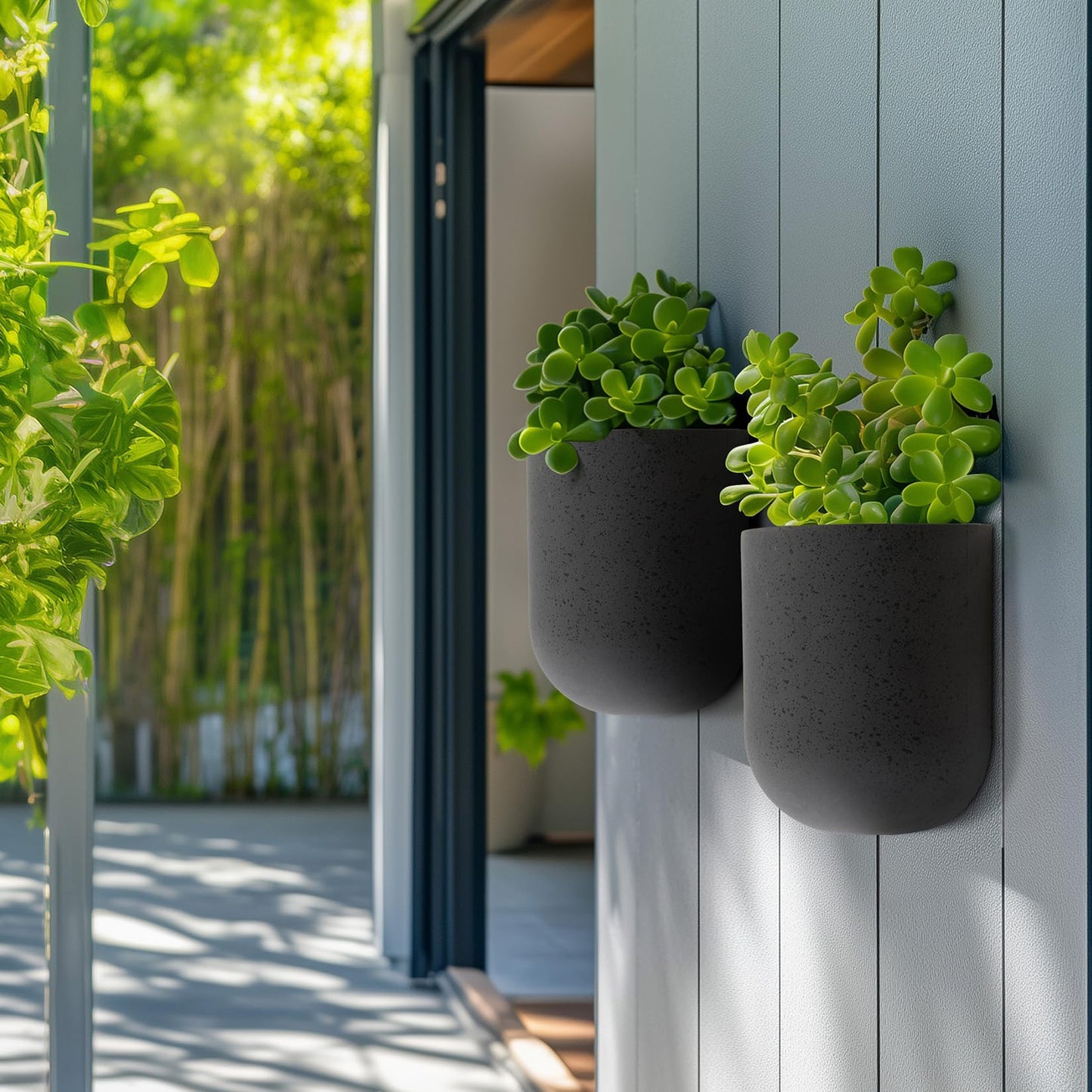 LA Jolie Muse Wall Hanging Planters for Indoor Plants,Hanging Flower Pots for Air Plants Succulent, Set of 2, 5.7L*4.1W*6.5H, Concrete Gray