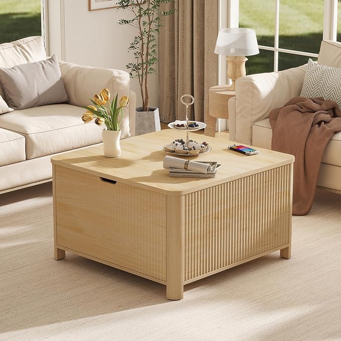 LYNCOHOME 31.5" Fluted Lift Top Coffee Table