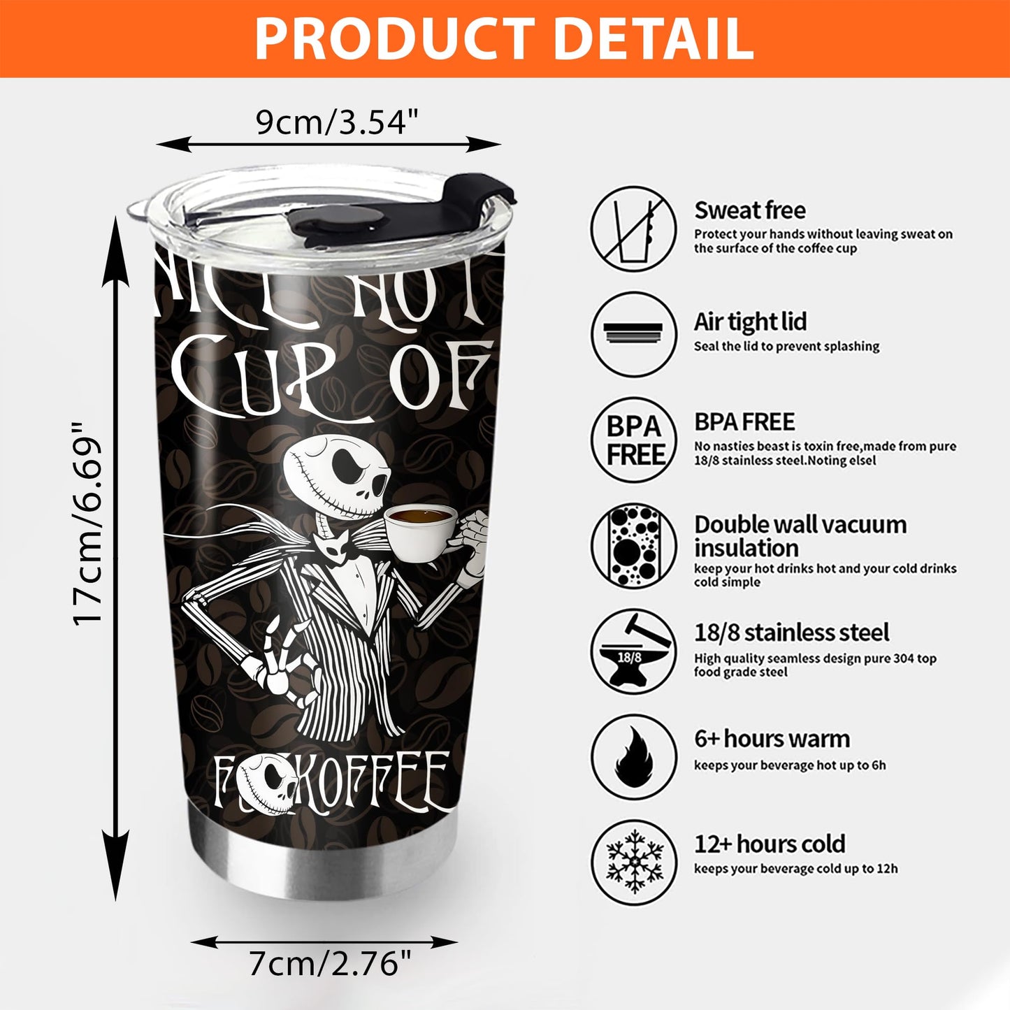 Christmas Gifts for Cartoon Lovers, Nice Hot Cup Of A Nightmare Before Coffee, Jack Nightmare Before Coffee Tumbler with Lid, Skeleton Mug, Christmas Movie Cup, Birthday Gifts for Movie Lovers