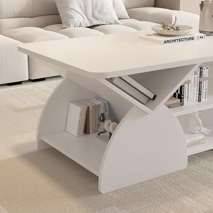 Modern White Coffee Table 47 in, Rectangular Living Room Table