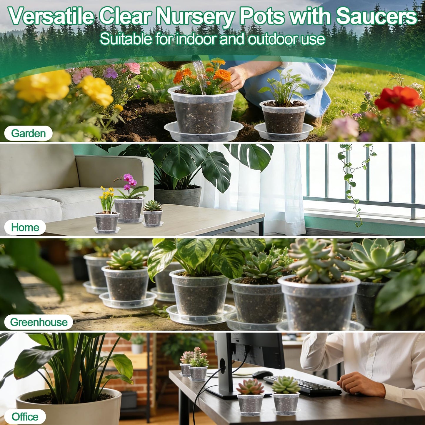 Modacraft 26 Pack Clear Plastic Nursery Pot for Plants with Saucers, 2 Garden Tools and 30 Labels, Variety Clear Nursery Planter with Drainage Holes for Indoor Outdoor (3.1/3.5/3.9/5.1/5.9/7.1 inch)
