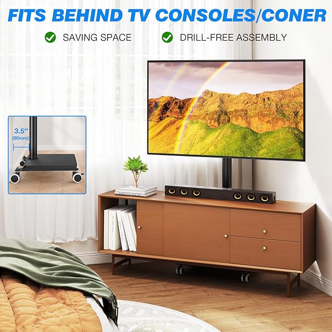 Rfiver Rolling TV Stand for 32 to 55 60 Inch TVs up to 88lbs, Height Adjustable