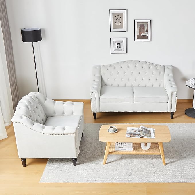 LEVNARY White Velvet Chair for Bedroom, Upholstered Sofa Chair