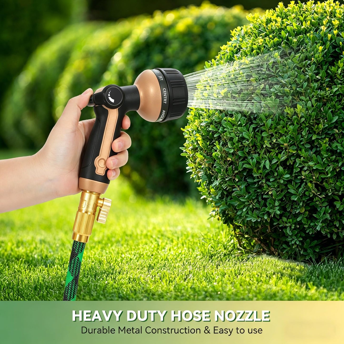 Garden Hose Nozzle Heavy Duty,Metal Water Hose Nozzle with 10 Adjustable Spray Patterns, High Pressure Hose Sprayer Nozzle Thumb Control On Off Valve for Lawn & Plant Watering, Car & Pet Washing
