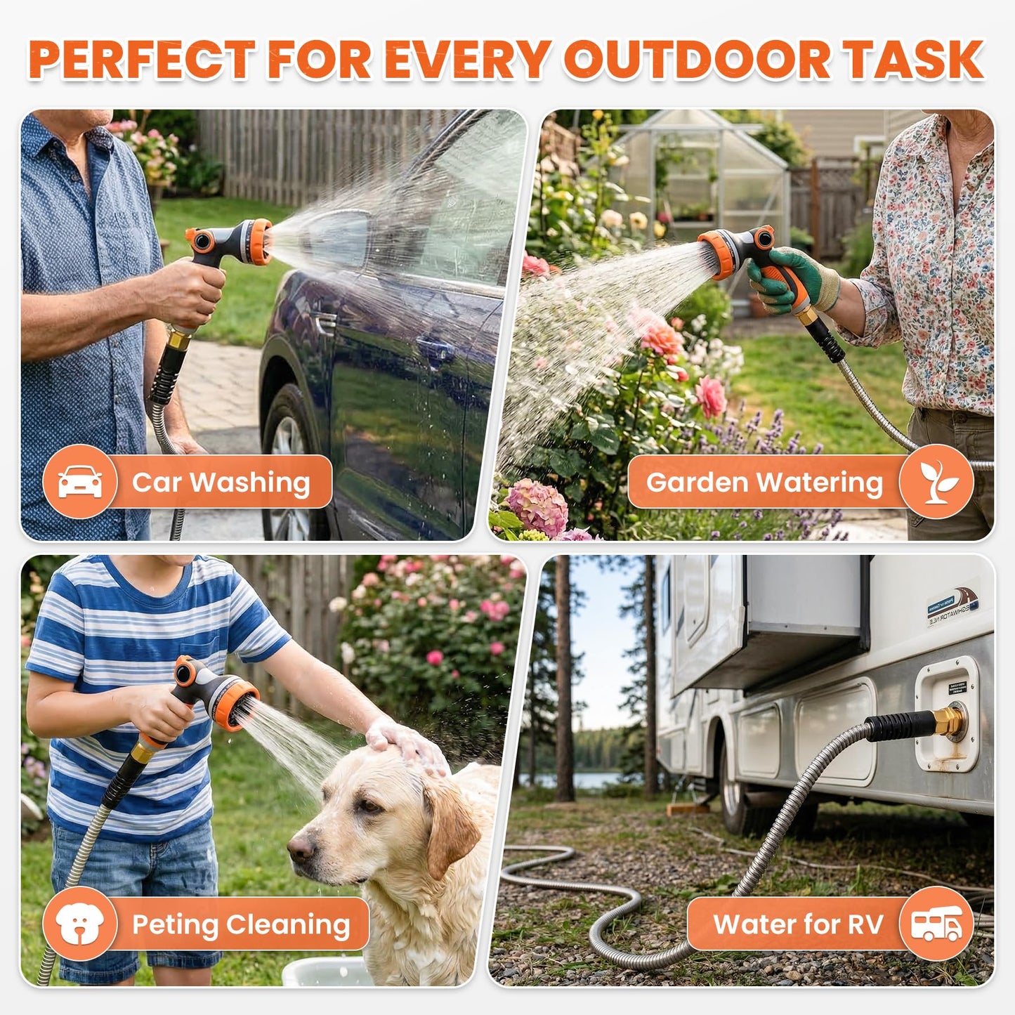 Cesun 75 ft Metal Garden Hose, Stainless Steel Heavy Duty Water Hose With 10 Function Nozzle, No Kink & Flexible, Lightweight and Durable, Rust Proof for Yard, RV, Pet Bath, Outdoor, 75 foot x 5/8"