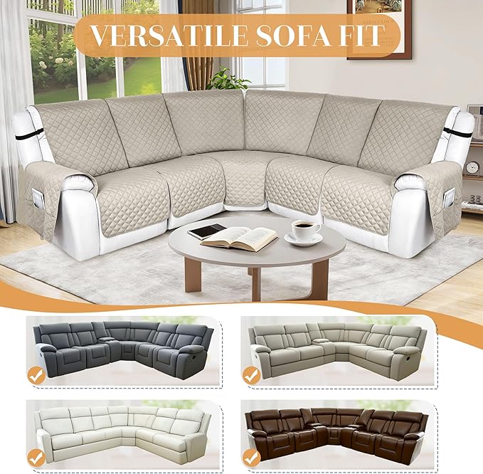HDCAXKJ 100% Waterproof Reclining Sectional Couch Covers L Shape Recliner Sofa