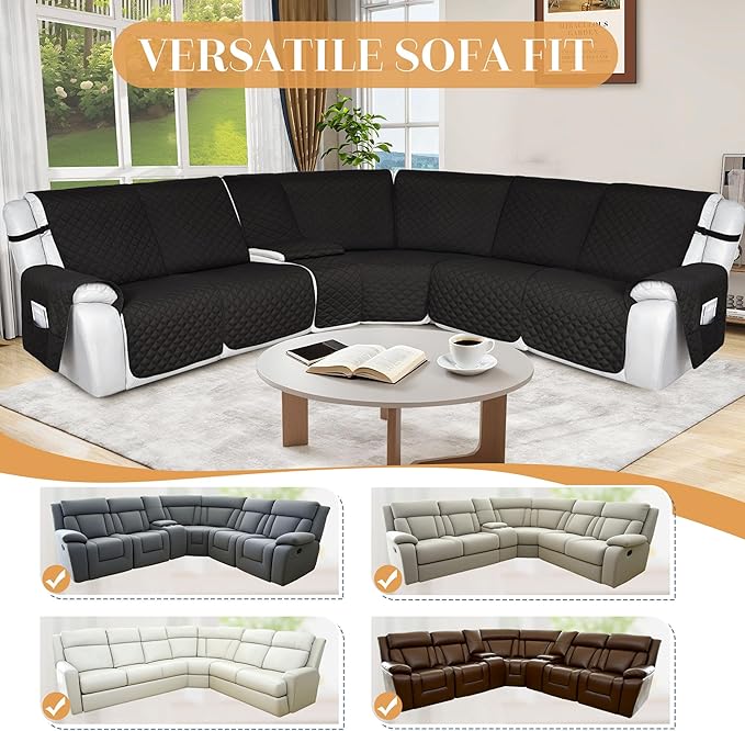 HDCAXKJ 100% Waterproof Reclining Sectional Couch Covers L Shape Recliner Sofa