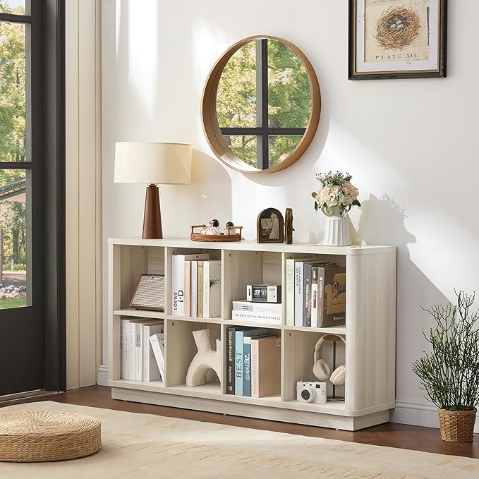 Joaxswe 8 Cube Storage Bookcase, Wood Low 2-Tier Cubby Console Bookshelf