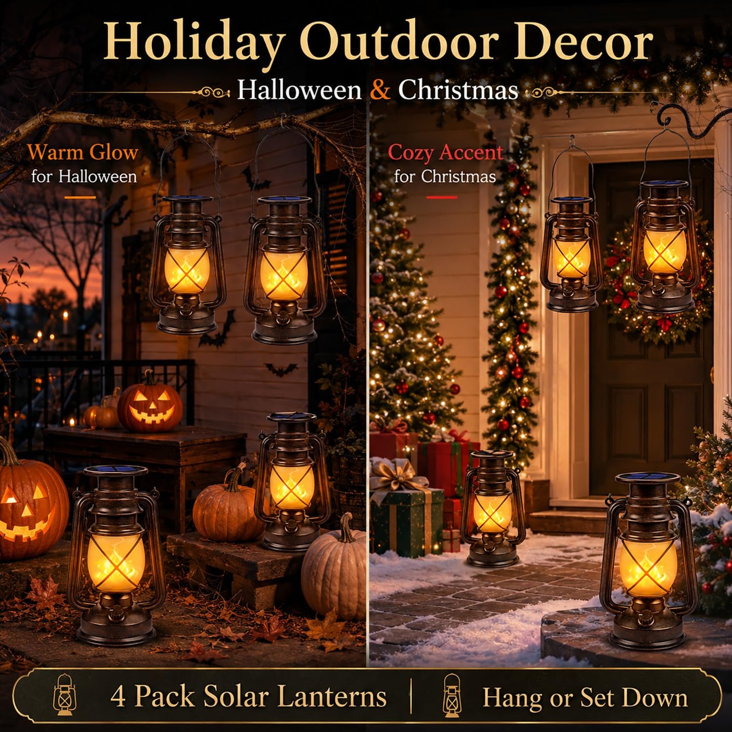 Solar Lantern Outdoor Hanging Solar Lights Dancing Flame Led Waterproof Camping Lamps, Landscape Decor for Table Patio Garden Yard Pathway Porch 2 Pack