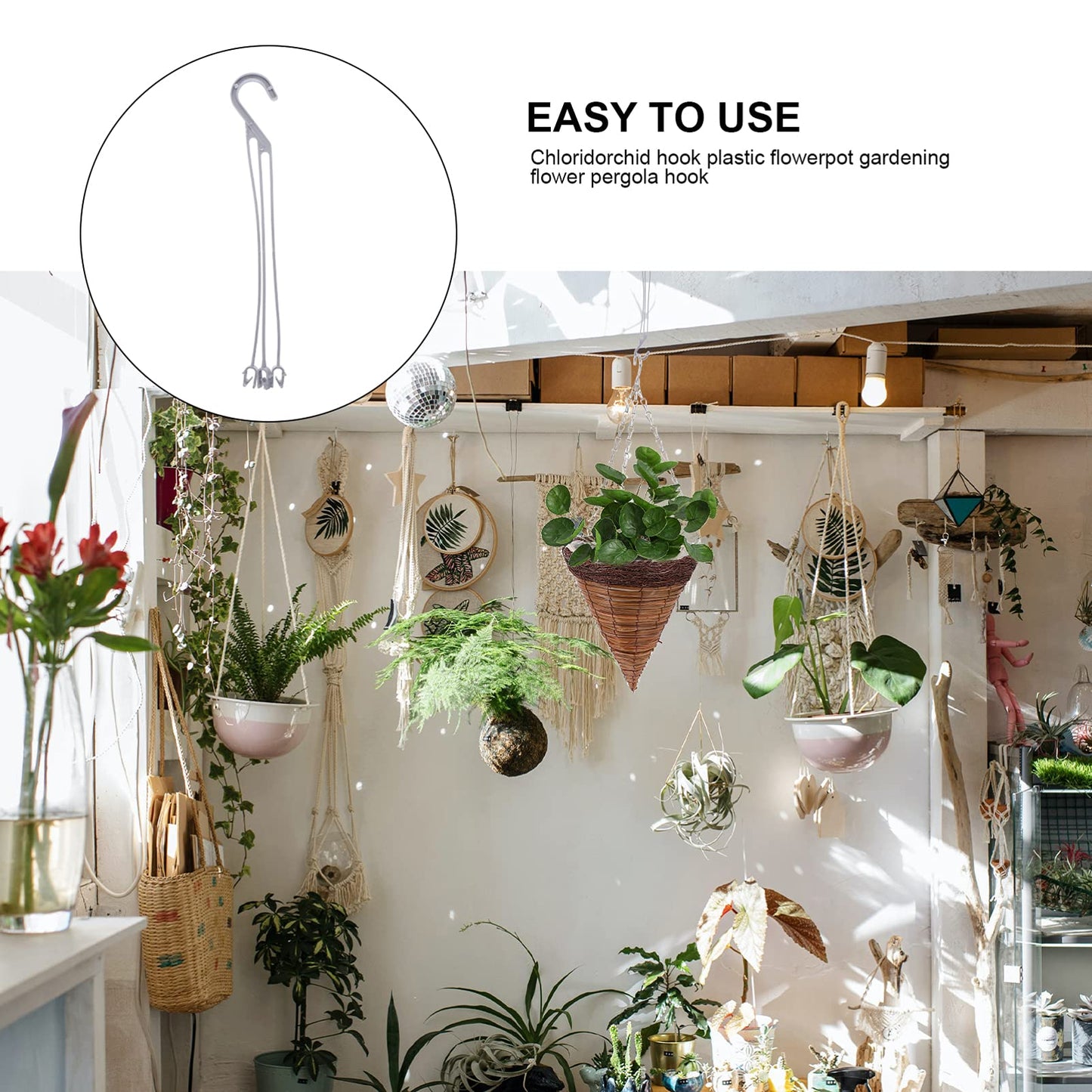Happyyami 50pcs Flower Pot Hanging Chain Plastic Spider Plant Pots Hooks Basket Planter Hanger Wall Plant Container Stand Holder for Outdoor Indoor Garden Fence Railing Decor S