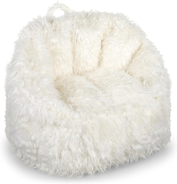 Big Joe Milano Bean Bag Chair, Ivory Shag Fur, Soft Faux Fur, 2.5 feet