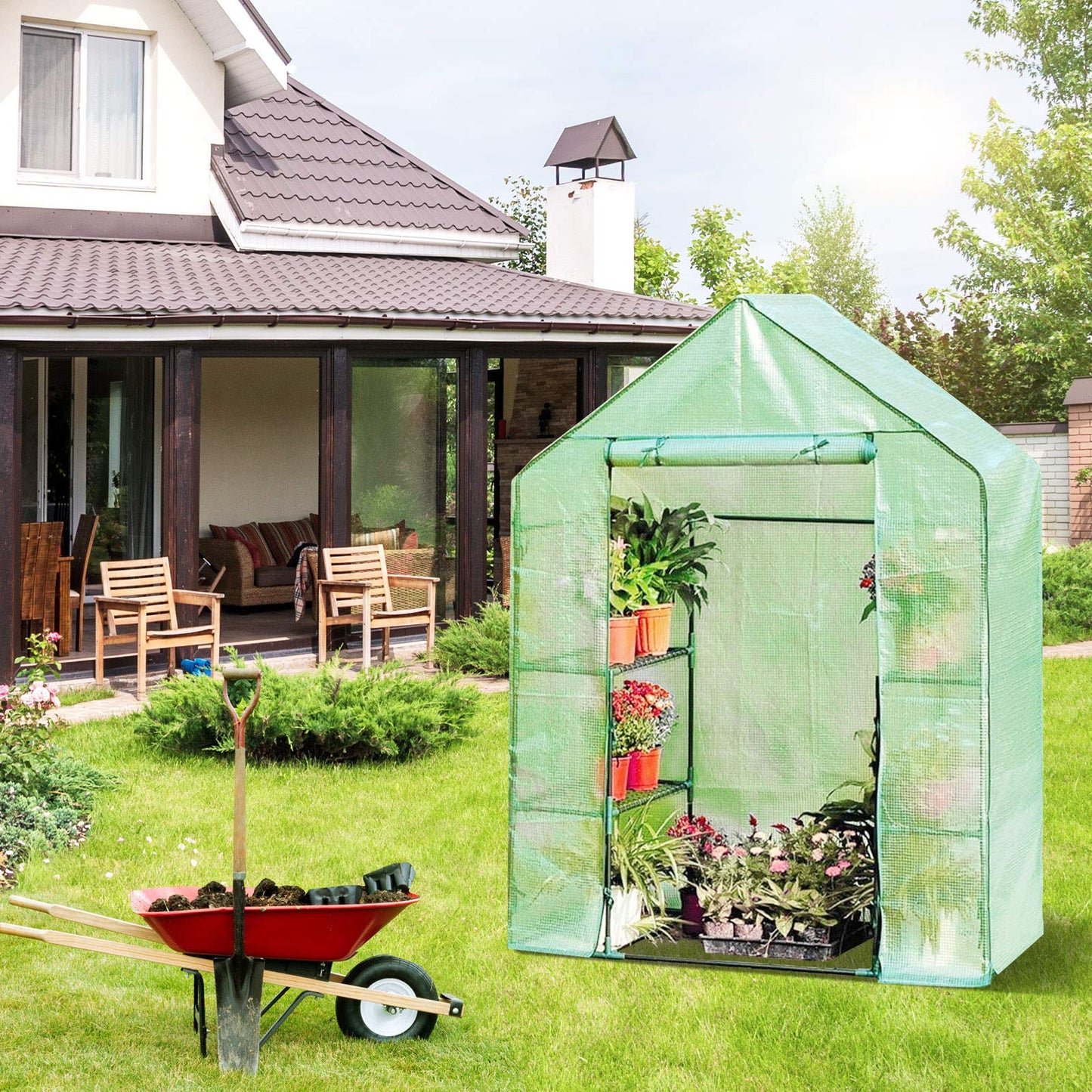 S AFSTAR Walk in Greenhouse, 56.5 x 29 x 77-Inch Green House with 2 Tier 8 Mesh Shelves & Zipper Roll-Up Door, Portable Greenhouse Mini Growing House, Greenhouses for Outdoors Garden Patio Backyard