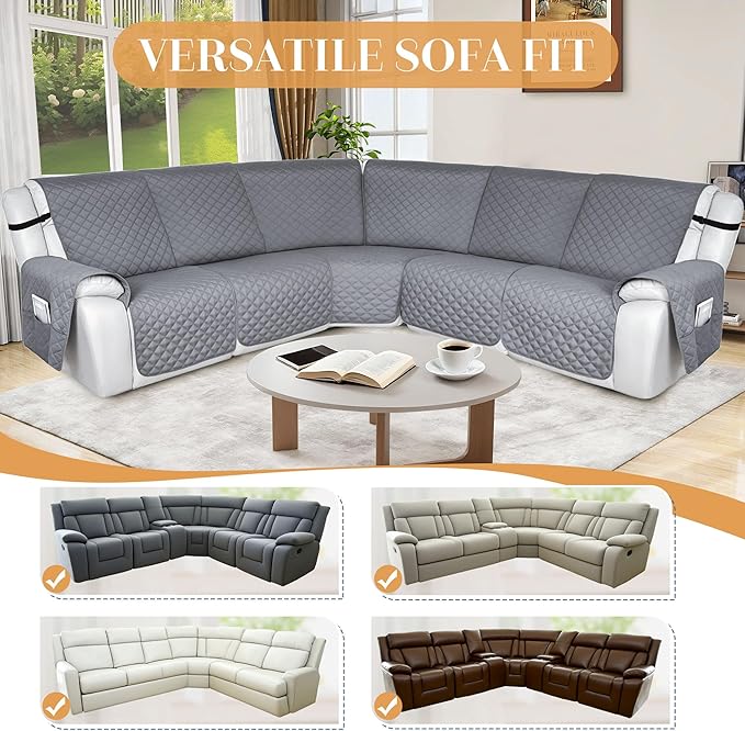 HDCAXKJ 100% Waterproof Reclining Sectional Couch Covers L Shape Recliner Sofa