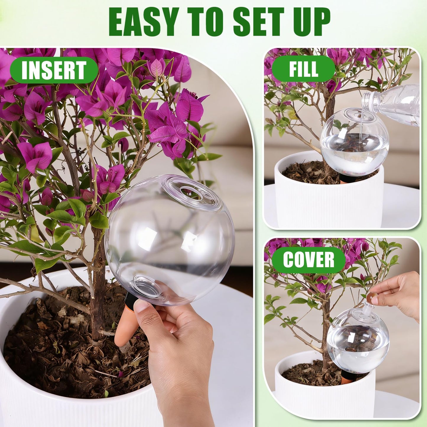 26 oz Extra Large Plant Self Watering Globes Top Fill - Upgraded Plastic Water Bulbs, Slow Release Terracotta Self Watering Planter Insert, Plant Watering Devices System, Water Spikes Stakes, 2 Pack