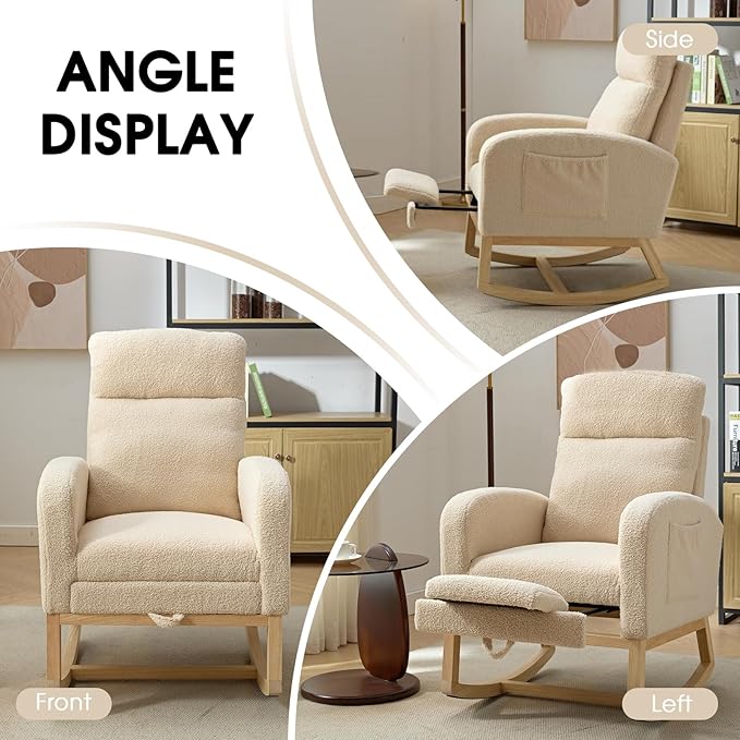 NIOIIKIT Modern Nursery Rocking Chair, Teddy Upholstered Rocking Chair