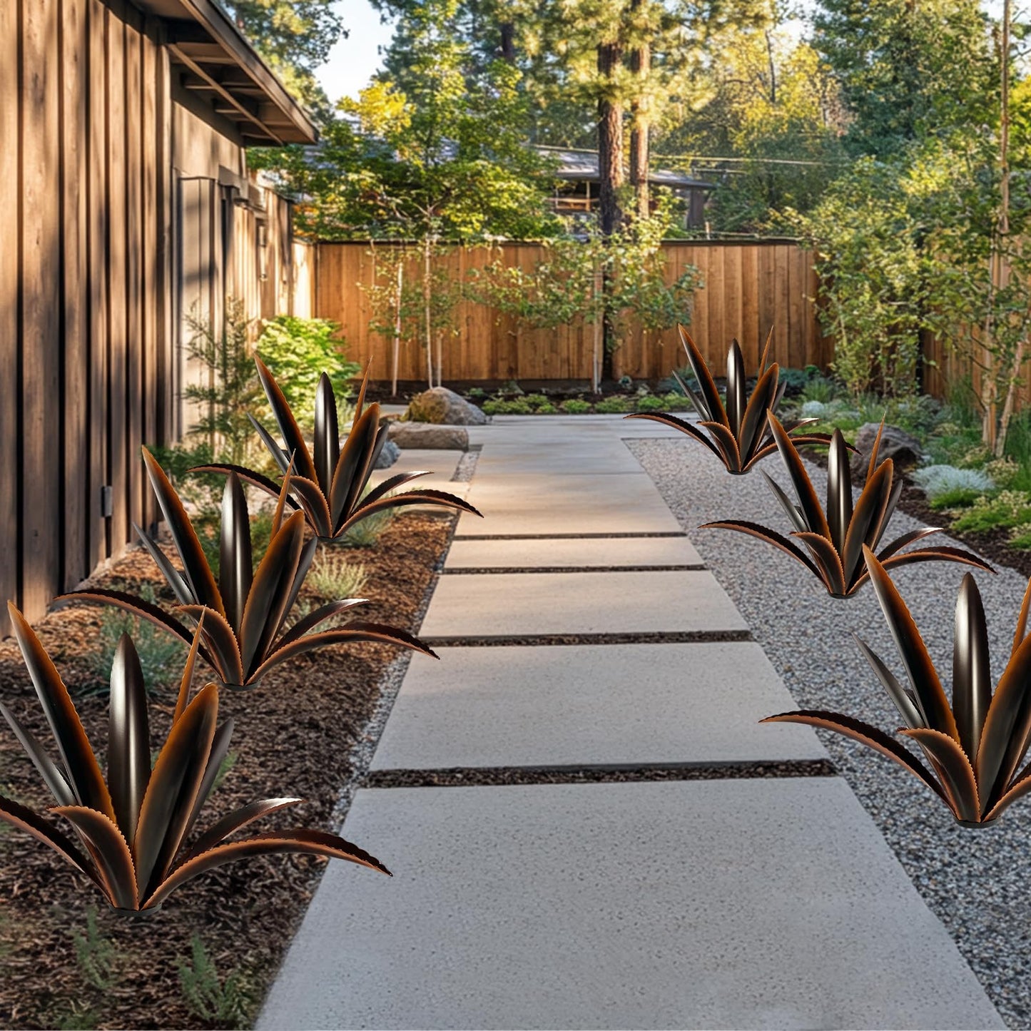 TOMBABY Enlarge Thickened Wind Resistant Metal Agave Garden Art Country Garden Sculpture Statue Outdoor Decoration Agave Metal Plant Courtyard Lawn Ornament Gift (1, 12 Leaves Black)