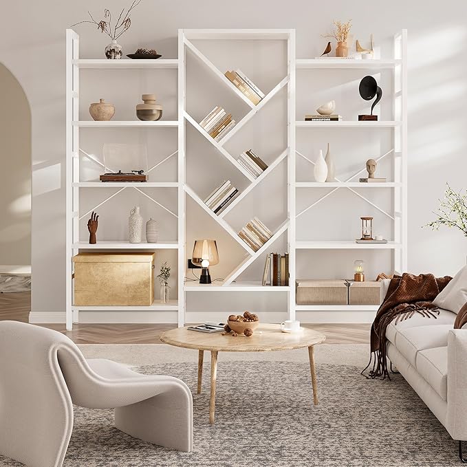 INNOD 70" Triple 5 Tier Book Shelf, Large Wooden Bookcase