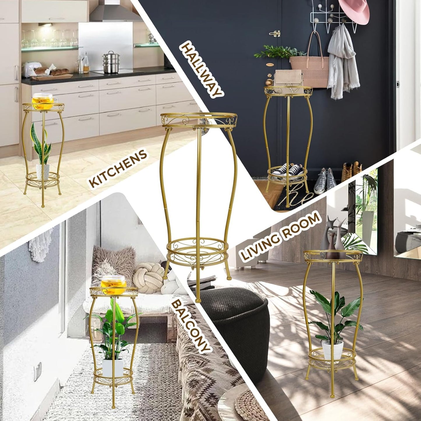 Kavlium Plant Stand Indoor Outdoor,Tall Gold Metal Rustproof Stable Plant Stands,2 Tier 27.1 inch Multiple Plant Rack Holder Rack Flower Pot Stand Heavy Duty Plant Shelf (Gold)