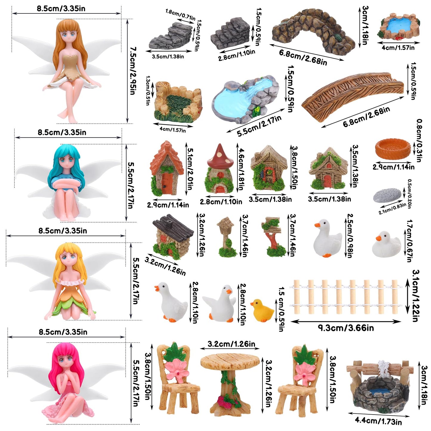 GGSTDDUP 35 Pcs Fairy Garden Accessories Miniatures Garden Kit with Resin Fairies, Duck, Mushroom House & Bridge Miniature Accessories for Terrarium, Dollhouse & Outdoor Decor