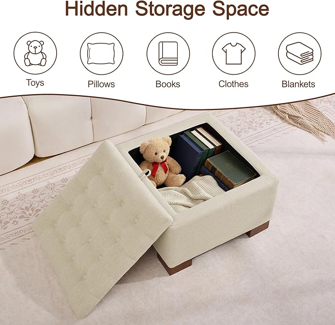 WUTUTUEE 24" Fabric Square Storage Ottoman