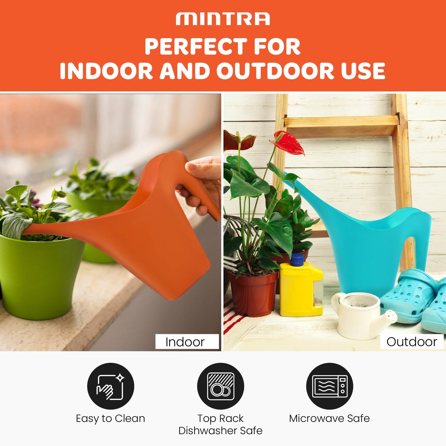 Mintra 1/2 Gallon Plant Watering Can, Long Spout Plastic Water Pitcher for Indoor & Outdoor Use, Durable & Lightweight Water Can for Watering Flowers & Potted Plants, 1 Pack, 2L/68 oz – Purple