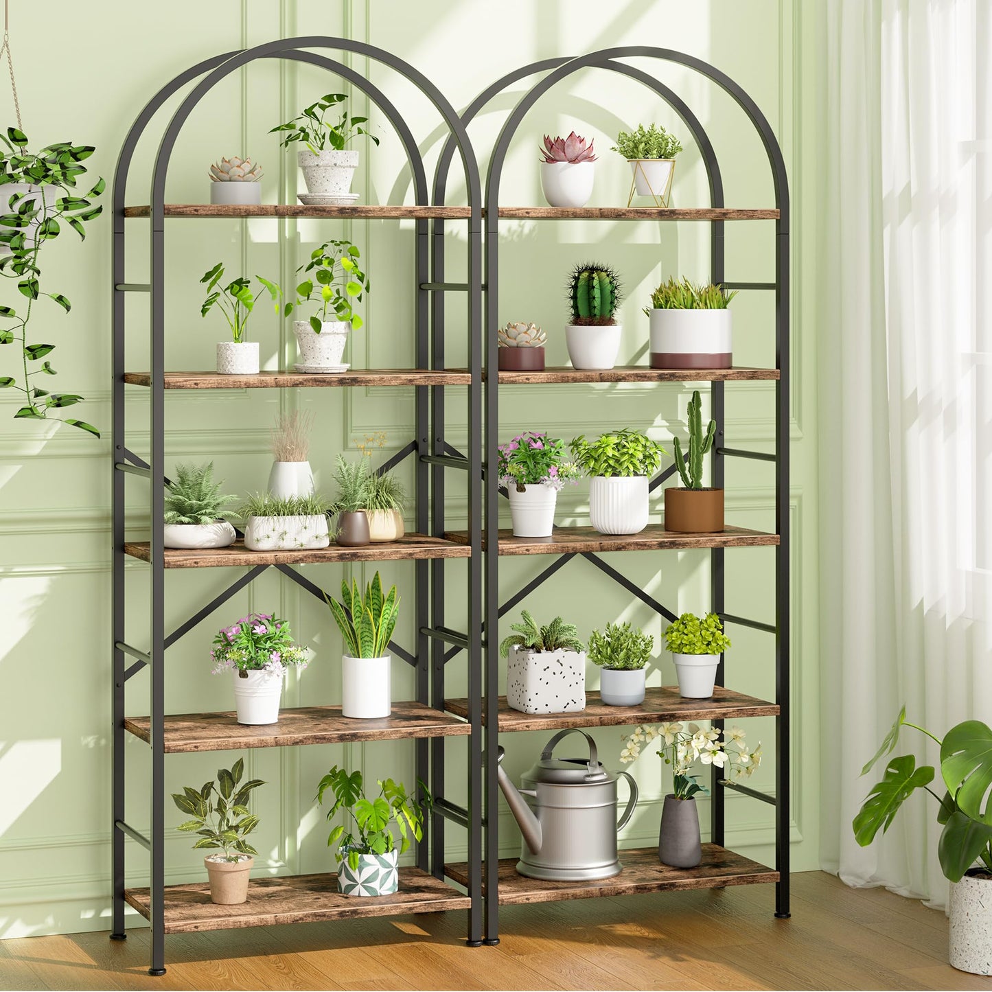 Shintenchi Bookshelf, Arched Bookshelf 5 Tier Bookcase, Tall Shelf for CDs/Books, Home Office Shelf Storage Organizer, Modern Book Shelf for Bedroom/Living Room, Rustic Brown