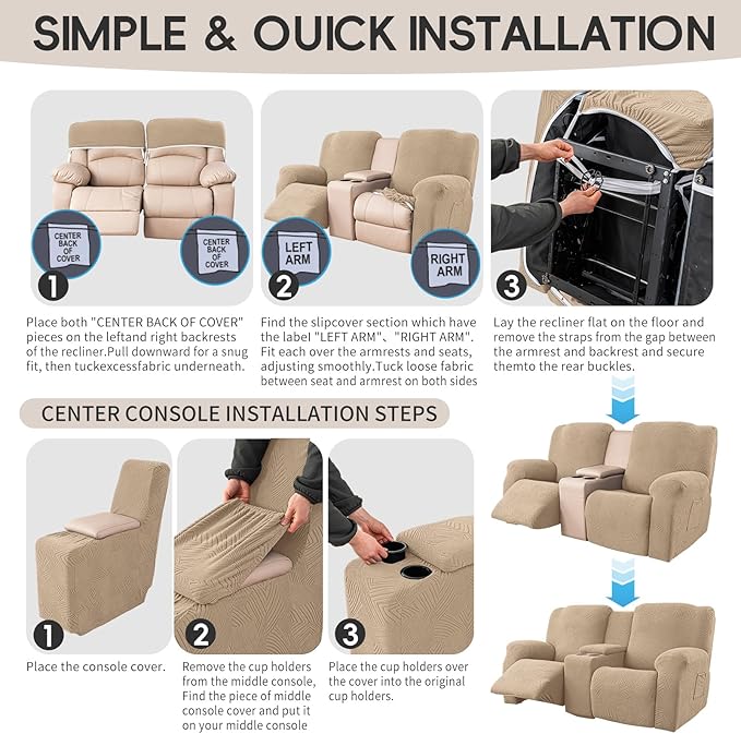 Recliner Loveseat Covers with Console, 6-Piece Stretch Geometric Strokes
