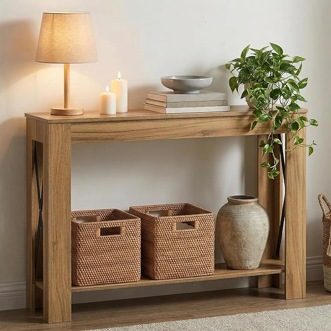 YATINEY Farmhouse Console Table, 39.4'' Small Narrow Entryway Table, Wood Couch