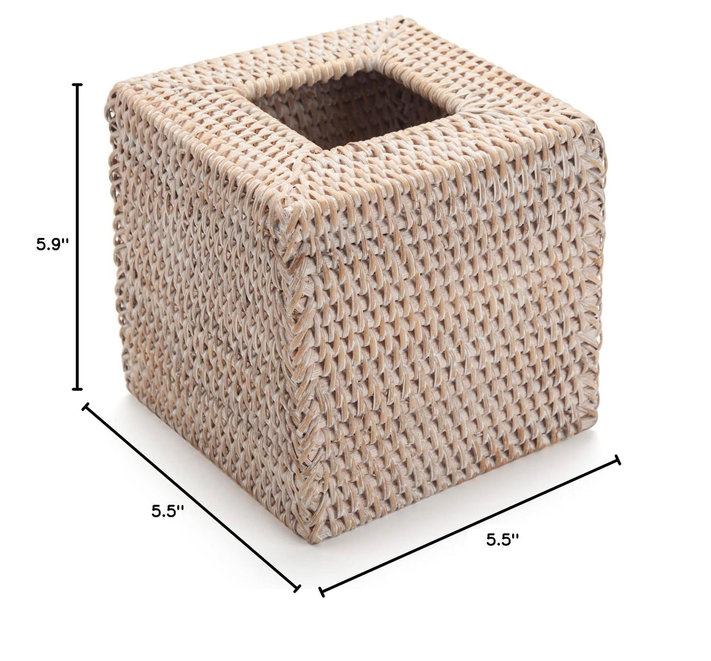 Rattan Tissue Box Cover Natural Woven Facial Napkin Holder Square (White, 5.5x5.5x5.9 Inch)