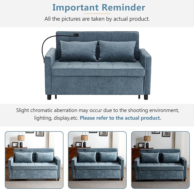 3 in 1 Convertible Sleeper Sofa Bed, 56.9" Small Pull Out Couch Bed
