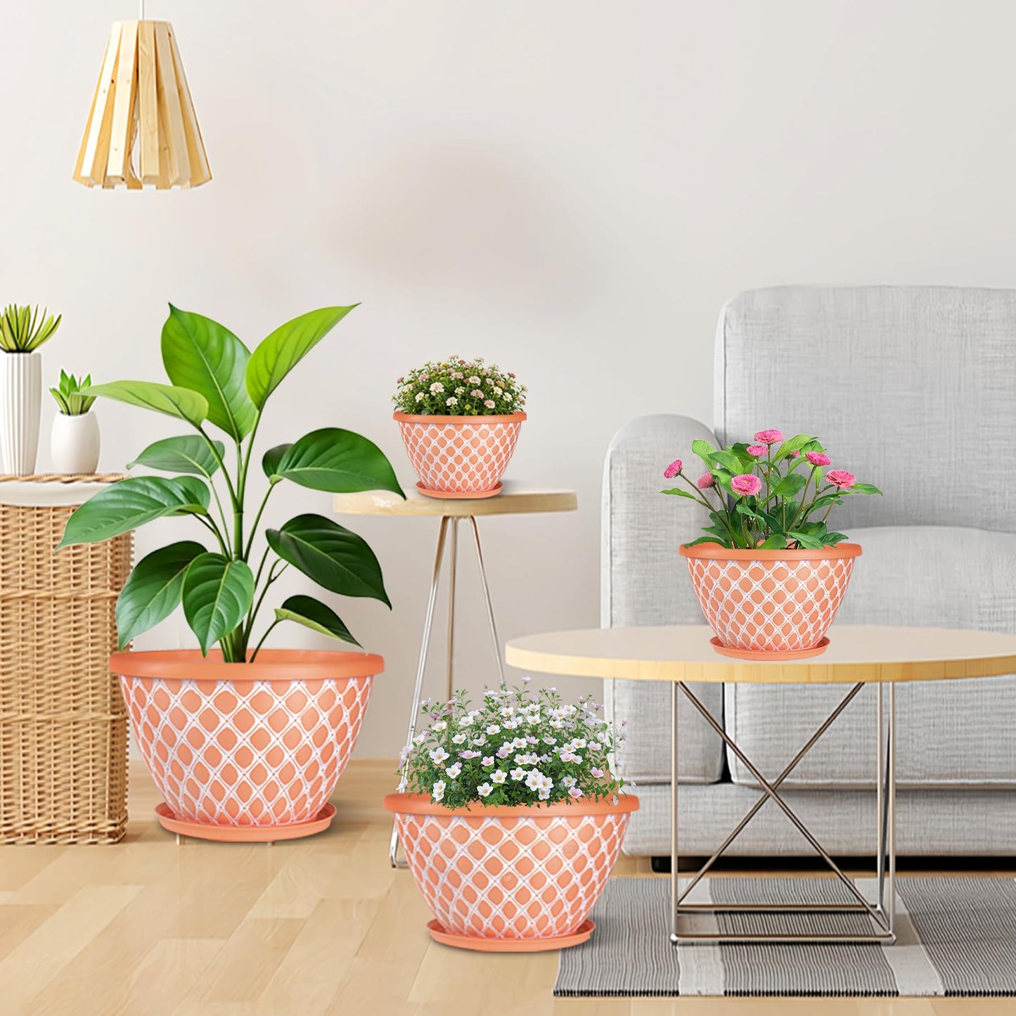 Nooulap 6 Pack 8 Inch Plant Pot, Flower Pots for Indoor Outdoor, Durable Decorative Planters for House Garden Plants Herbs Flowers Succulents