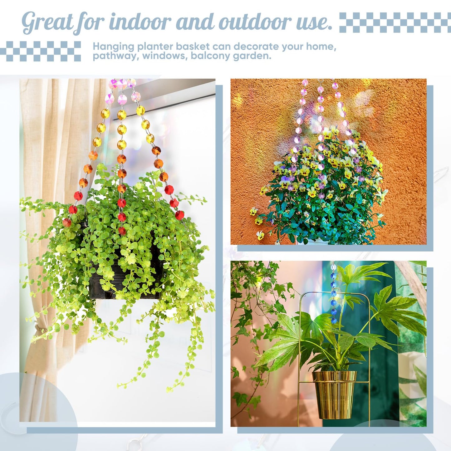 Landical 9 Pack 12 Inch Suncatcher Plant Hanger Hanging Basket Chains with Hooks Crystal Suncatcher Prism Window Hanging Chain Garden for Flower Pots Bird Feeders Wind Chimes Ornaments(Mixed Color)