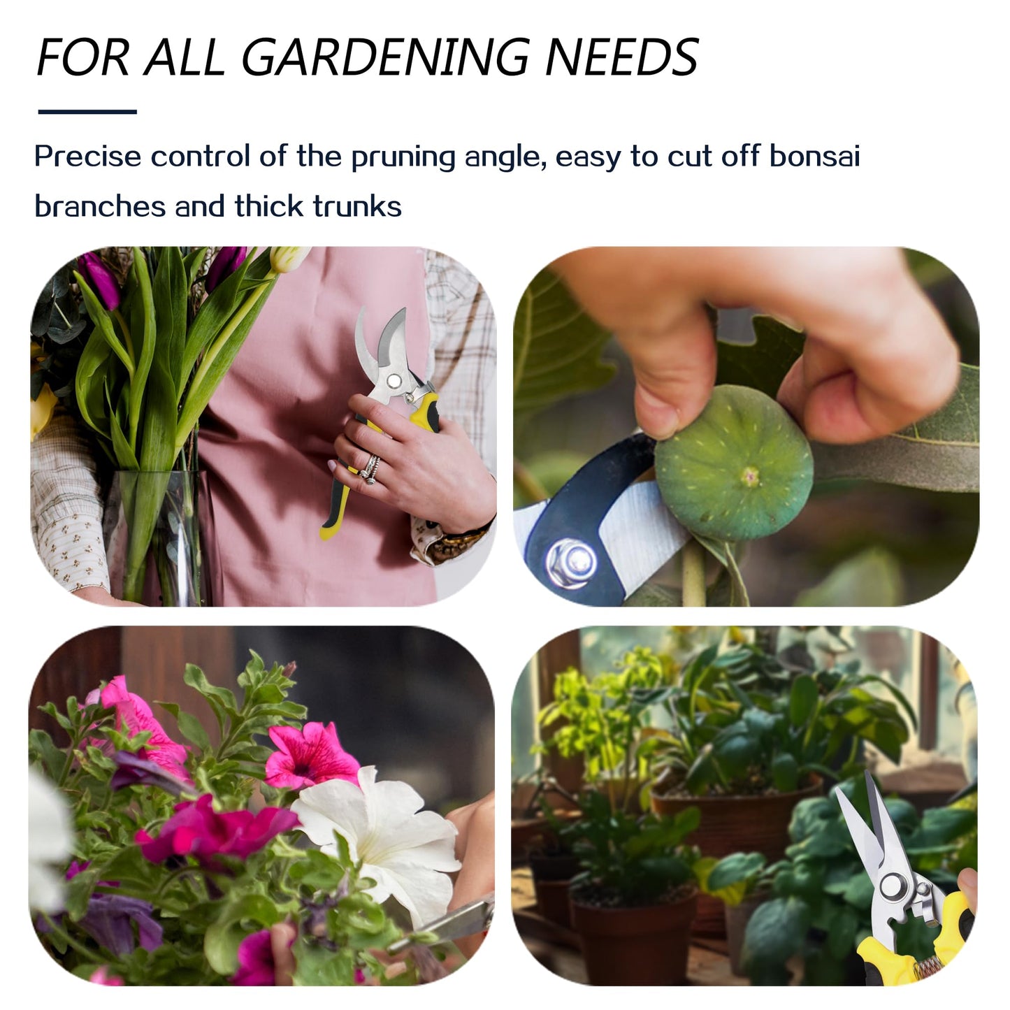 Pruning Shears Gardening Scissors Tools: 3pcs Outdoors&Indoor Garden Clippers, Rose Snips, Plant Clippers, Wood Pruner, Gardener Work Accessories for Flower Arrangement, Yard Landscaping (Yellow)