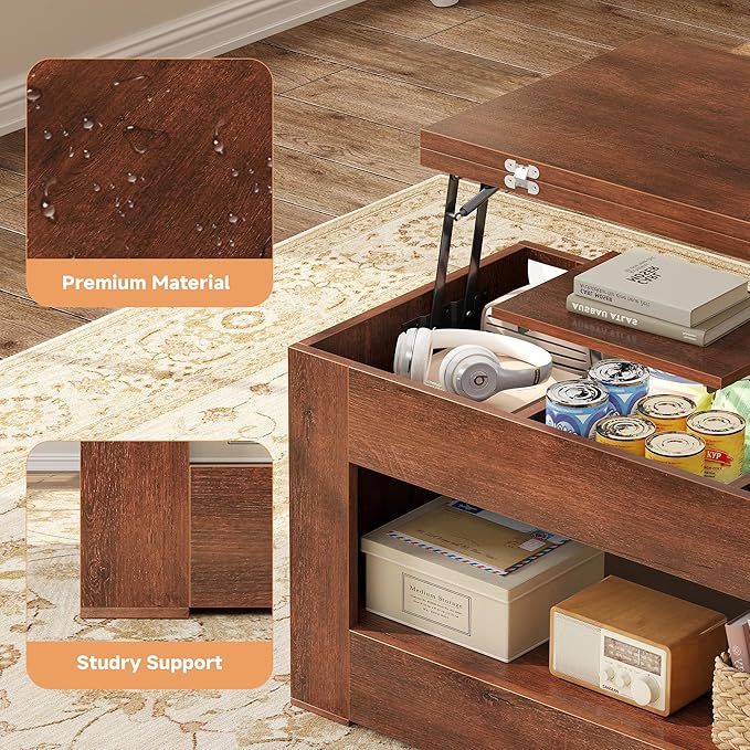 UNIQUITE 40" Lift Top Coffee Table, 4 in 1 Multi-Function Lift Coffee Tables